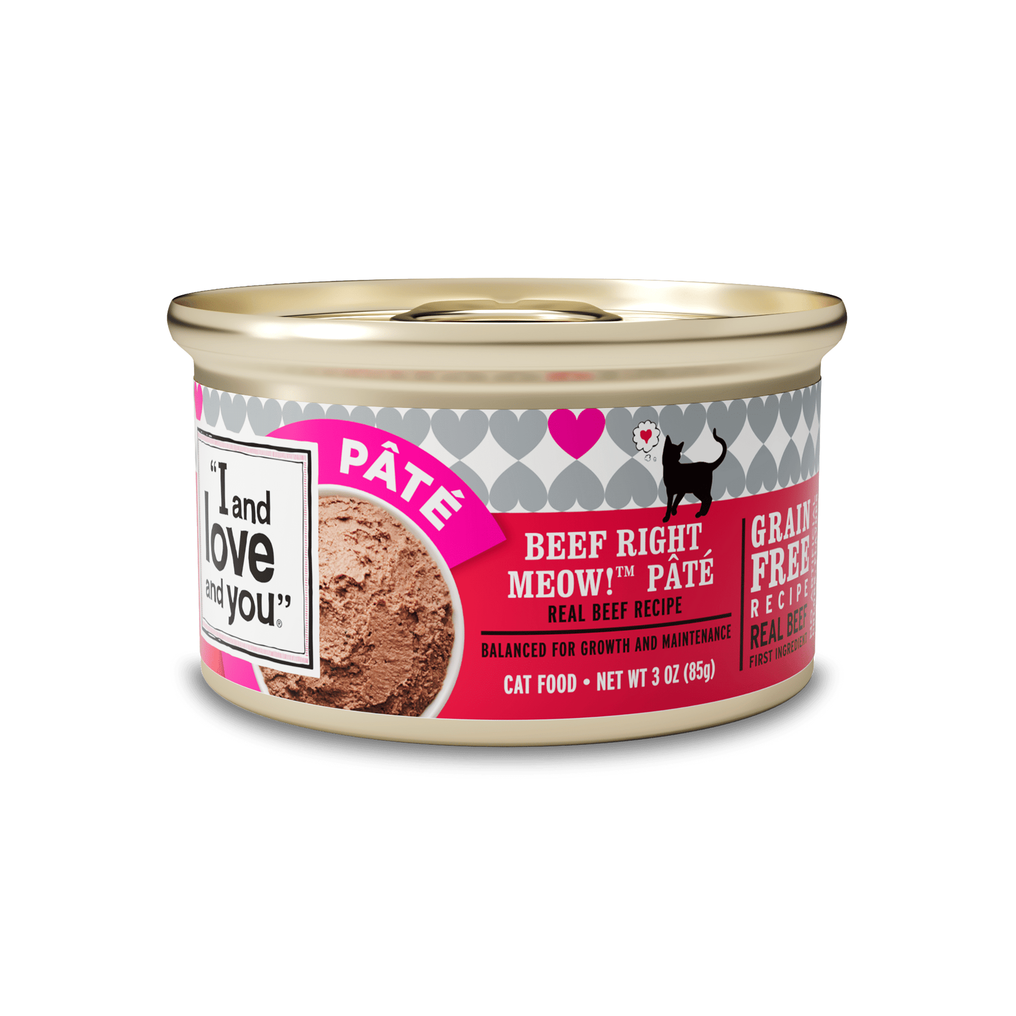 I and Love and You Grain Free Beef Right Meow Pate Canned Cat Food 3 oz Case of 24