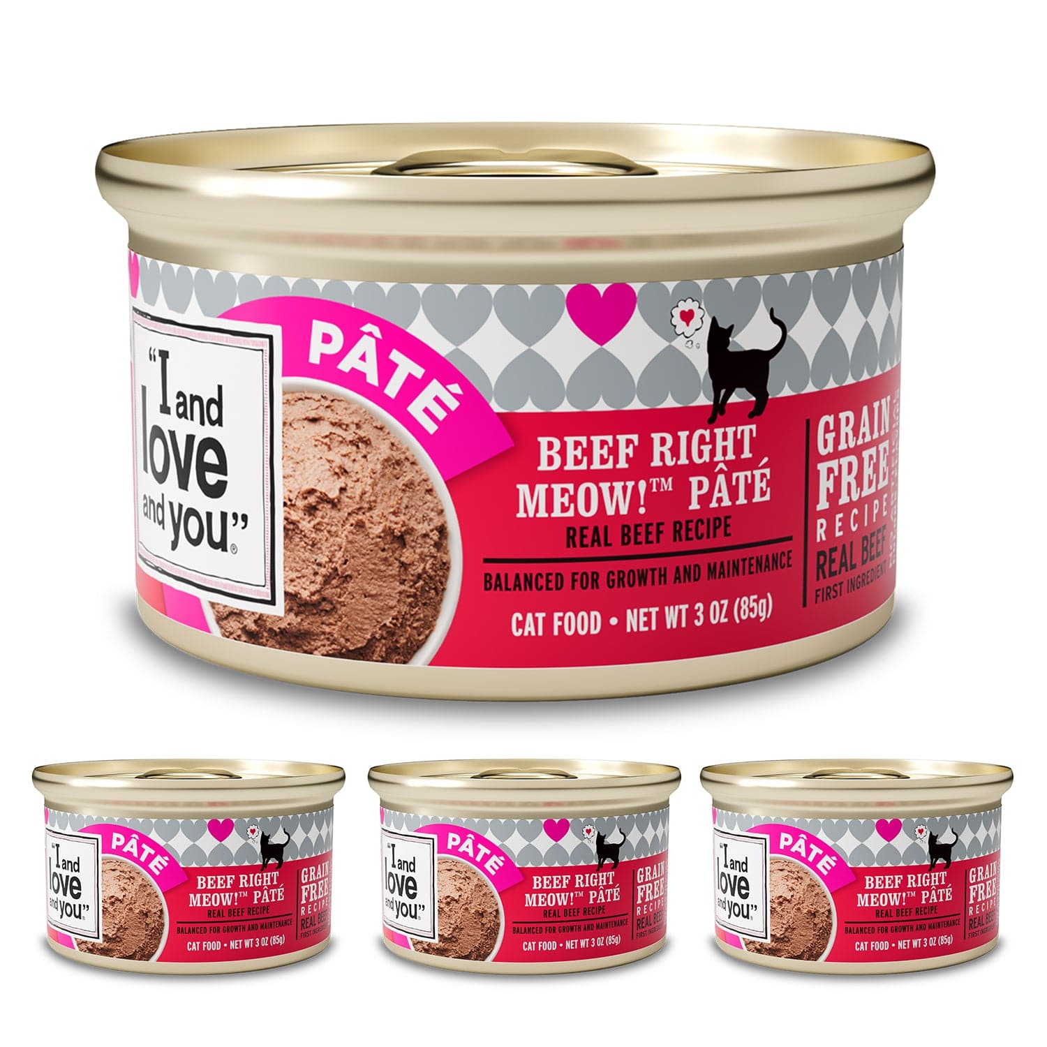 I and Love and You Grain Free Beef, Right Meow! Pate Canned Cat Food 3-oz, case of 24