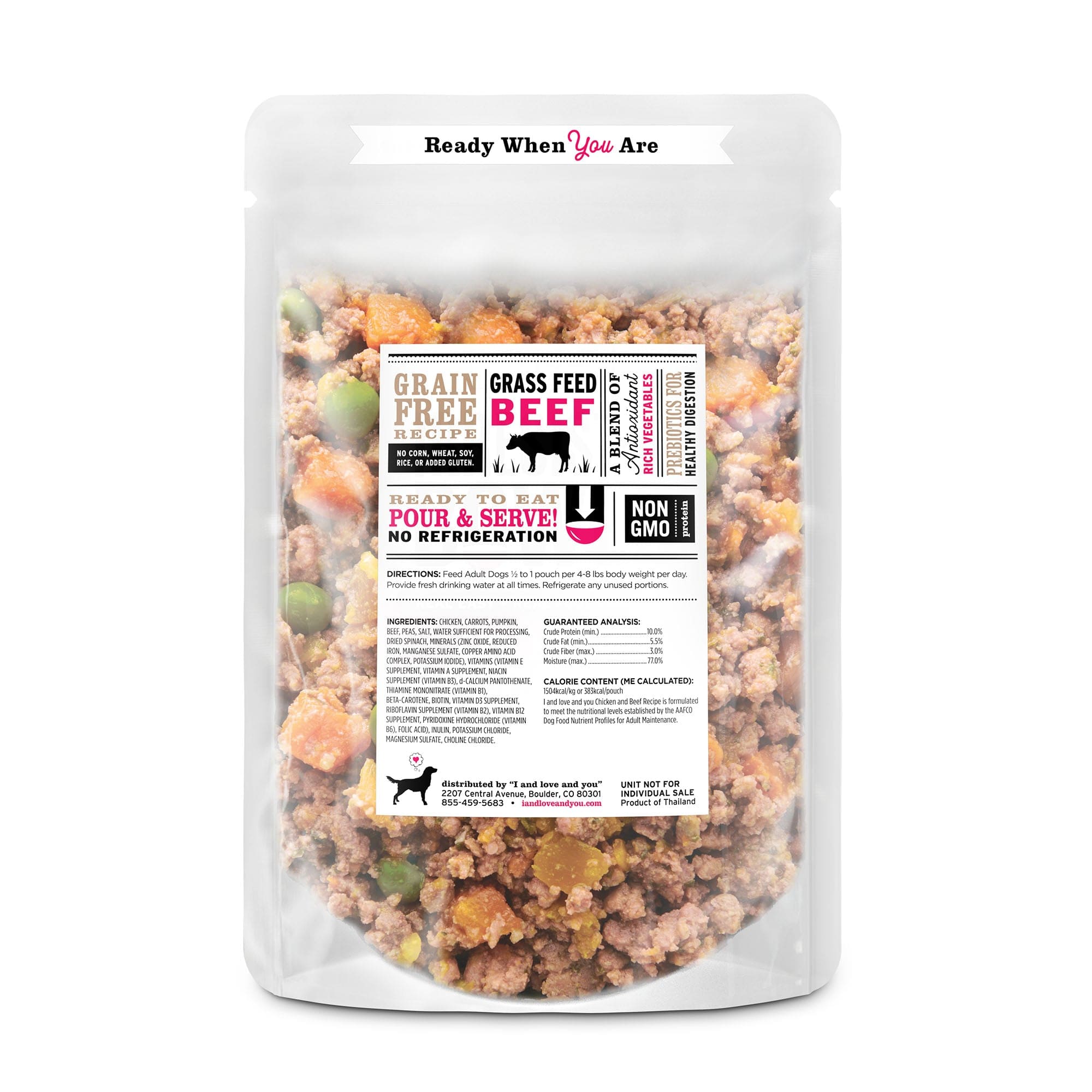 Irresist-A-Bowls pouch of homestyle savory pet food with chicken, beef, and veggies.