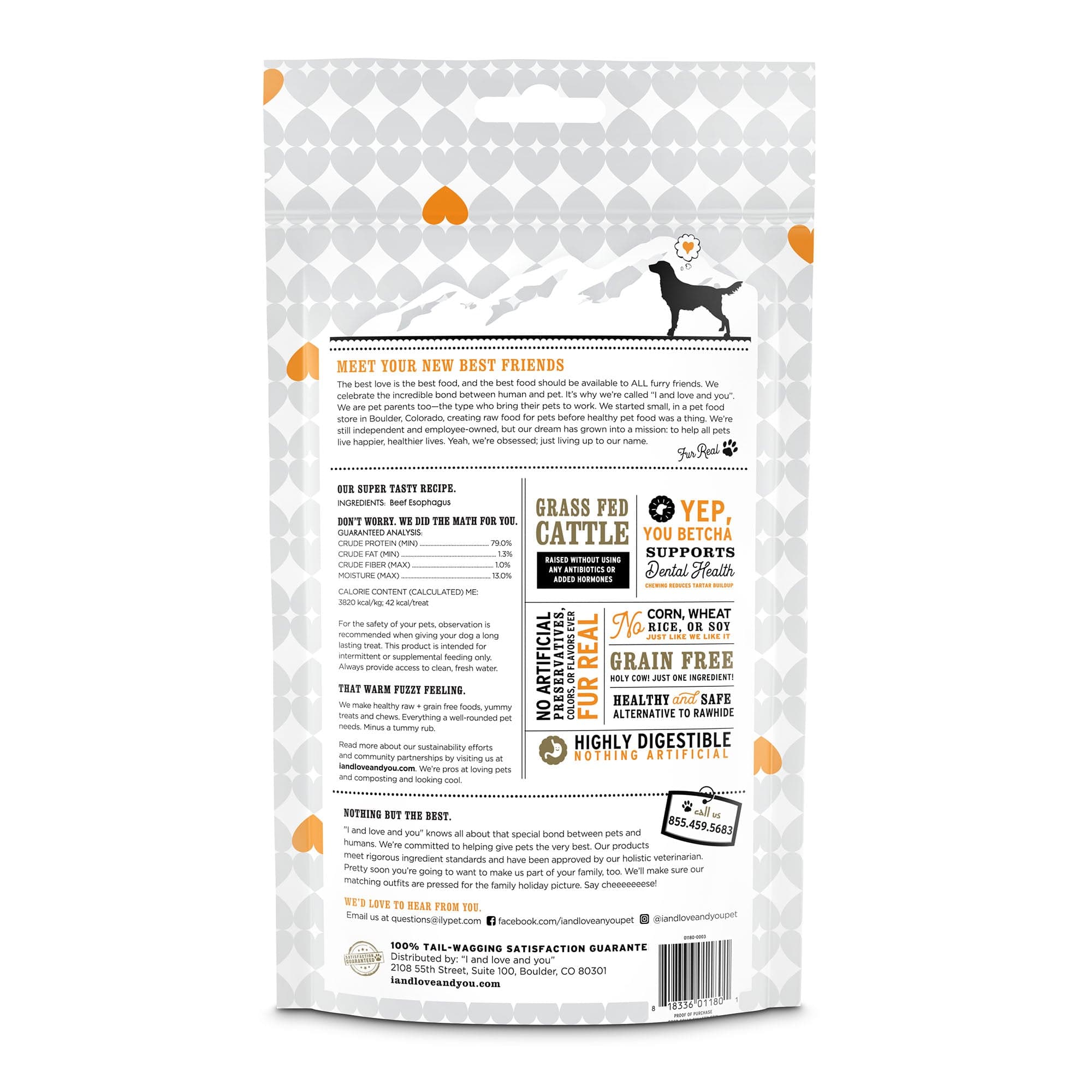 Good Golly Gullet Stix: Dog food package back side with list of ingredients, instructions and barcode