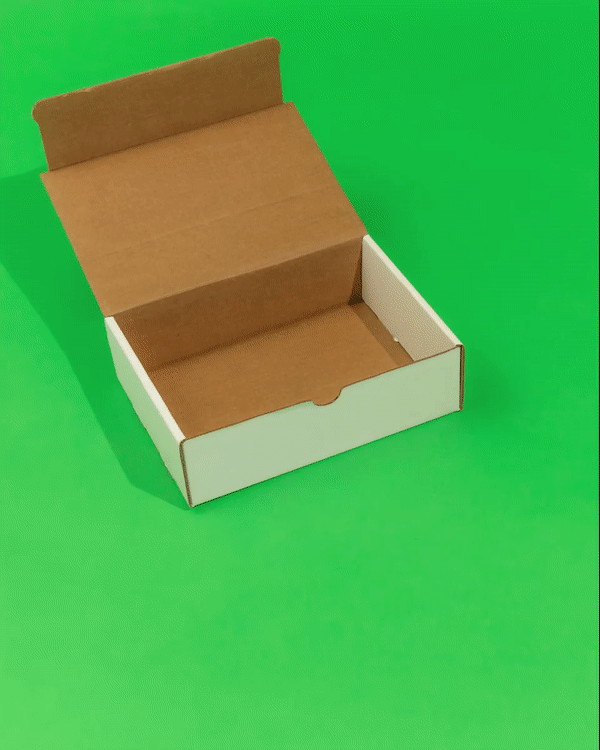 An open white box with a brown lid, suitable for shipping and packaging.