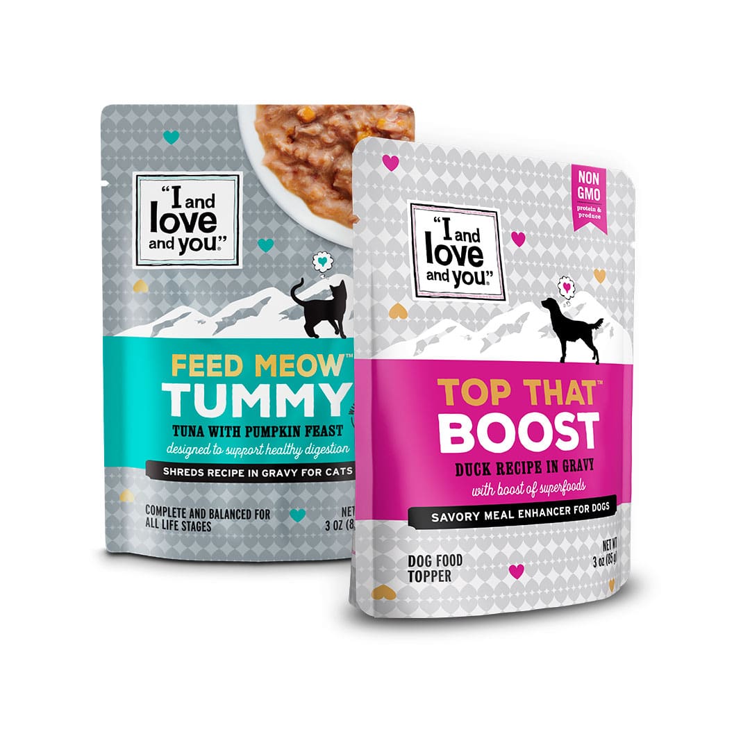 Bags of Ily's dog and cat food - Toppers