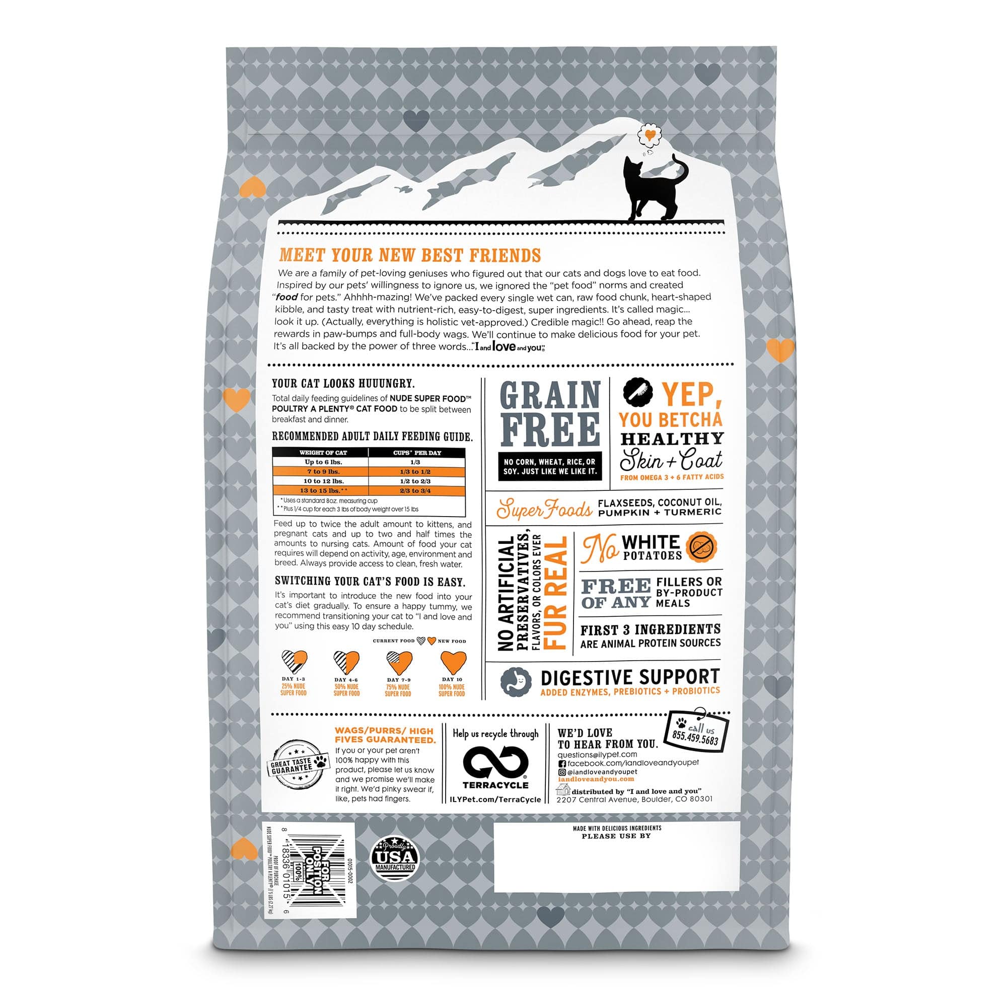 Nude Super Food - Poultry a Plenty bag with high-protein kibble for cats, featuring meat, superfoods, and digestive enzymes.