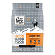 Nude Super Food - Poultry a Plenty: Cat food bag with label, cat on wall, and text signs.