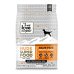 Nude Super Food - Poultry Palooza bag with dog silhouette, chicken feed label, and text signs.