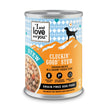 Cluckin' Good Stew canned wet food for dogs with a label.