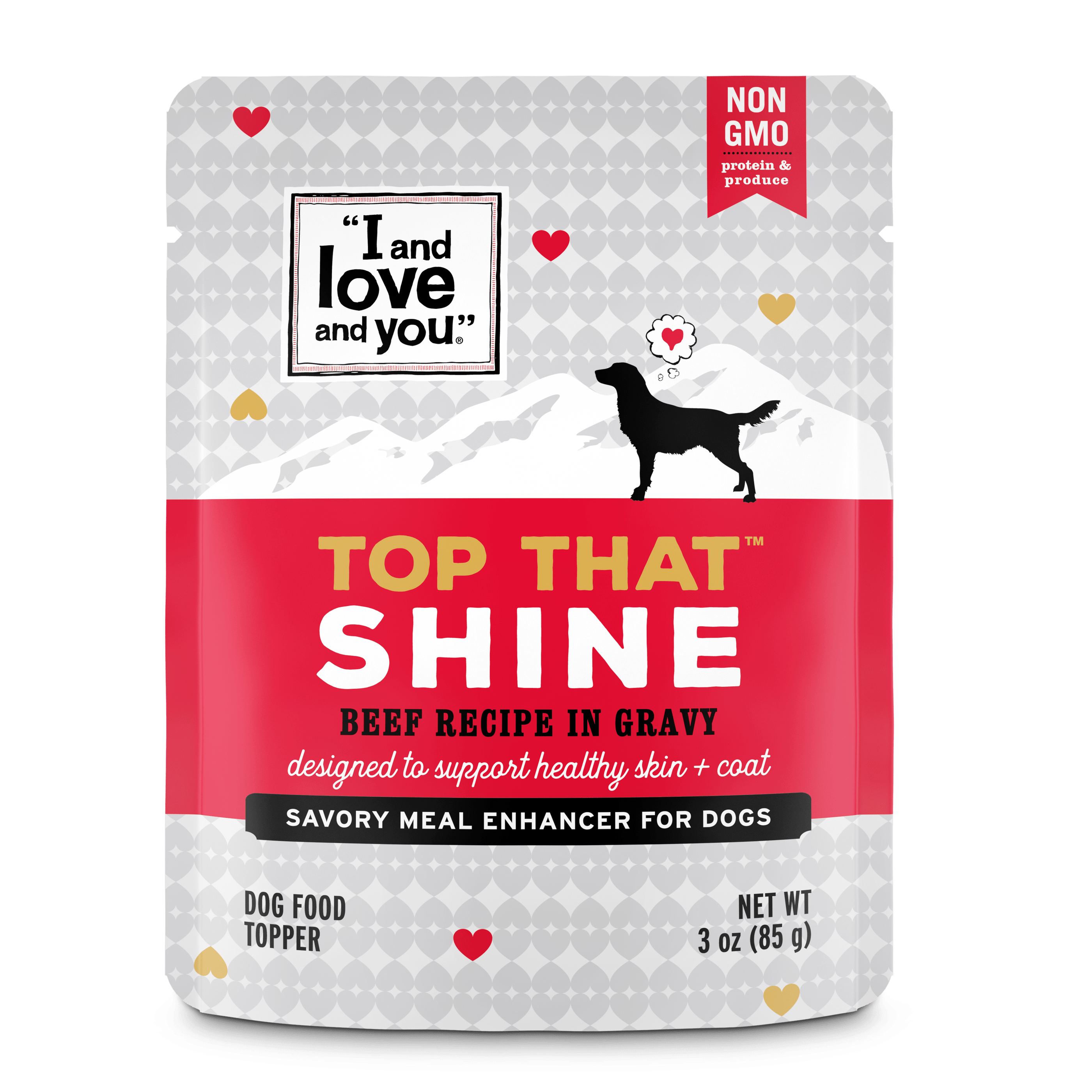 Puppy Food Starter Kit with dog food package, dog silhouette with thought bubbles, and signs in image.